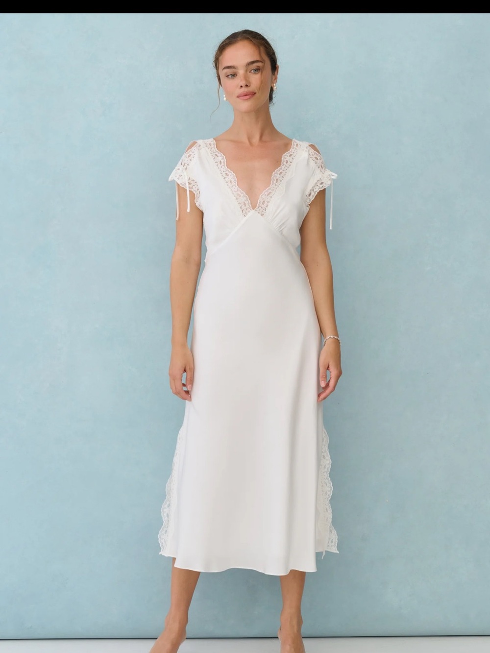Few Moda Emily Dress, Women's White Lace-Trim Slip Dress- Size 2, Bridal